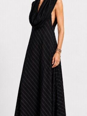 IGOR Dobranic Elsie Black Striped Asymmetric Lagenlook Maxi Dress L 46/48 Artsy